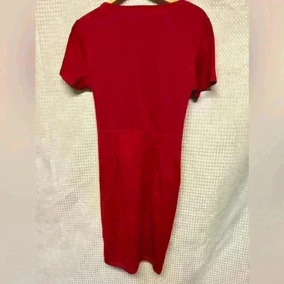 NWT! Beautiful Red Dress Oxiuly Womens V Neck, Slim Ruffle Pencil Dress Size L - Picture 9 of 11